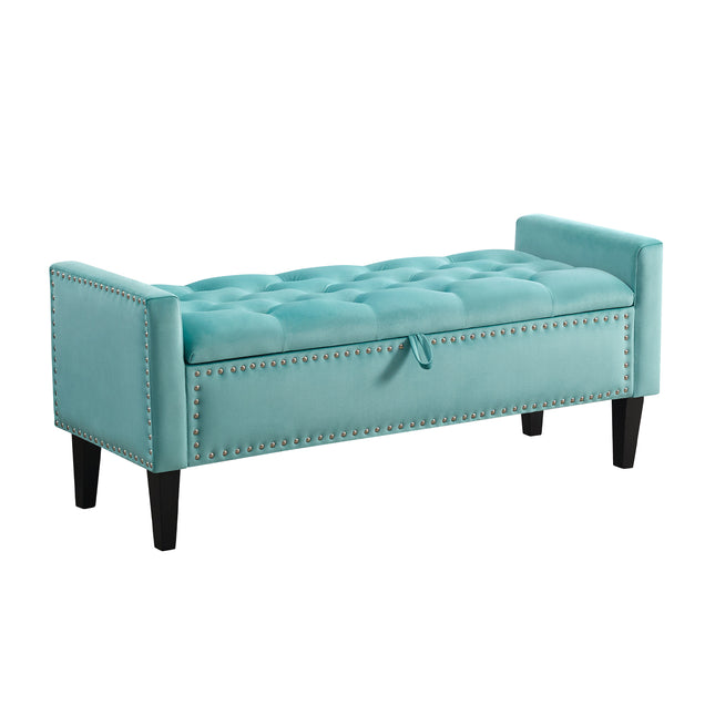 47" Velvet Storage Bench, Upholstered Bed Bench with Storage, End of Bed Ottoman with Wooden Legs,Bedside Storage Bench for Bedroom, Living Room, or Entryway