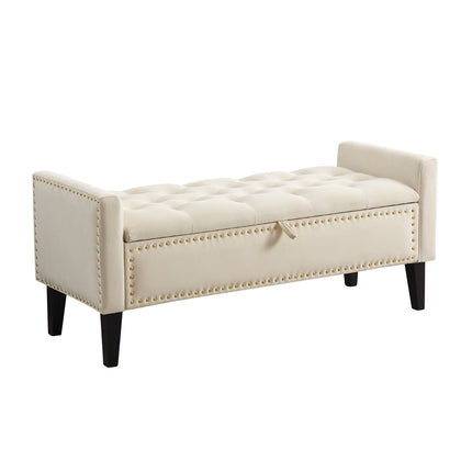 47" Velvet Storage Bench, Upholstered Bed Bench with Storage, End of Bed Ottoman with Wooden Legs,Bedside Storage Bench for Bedroom, Living Room, or Entryway