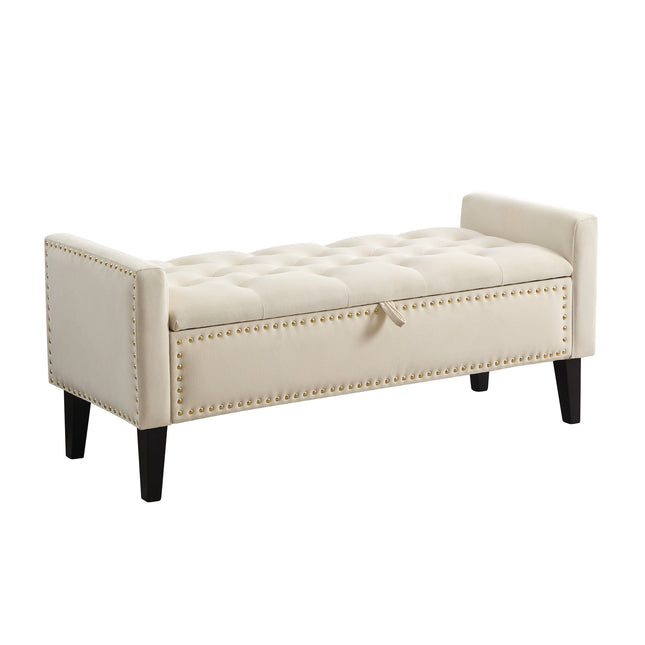 47" Velvet Storage Bench, Upholstered Bed Bench with Storage, End of Bed Ottoman with Wooden Legs,Bedside Storage Bench for Bedroom, Living Room, or Entryway