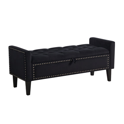 47" Velvet Storage Bench, Upholstered Bed Bench with Storage, End of Bed Ottoman with Wooden Legs,Bedside Storage Bench for Bedroom, Living Room, or Entryway