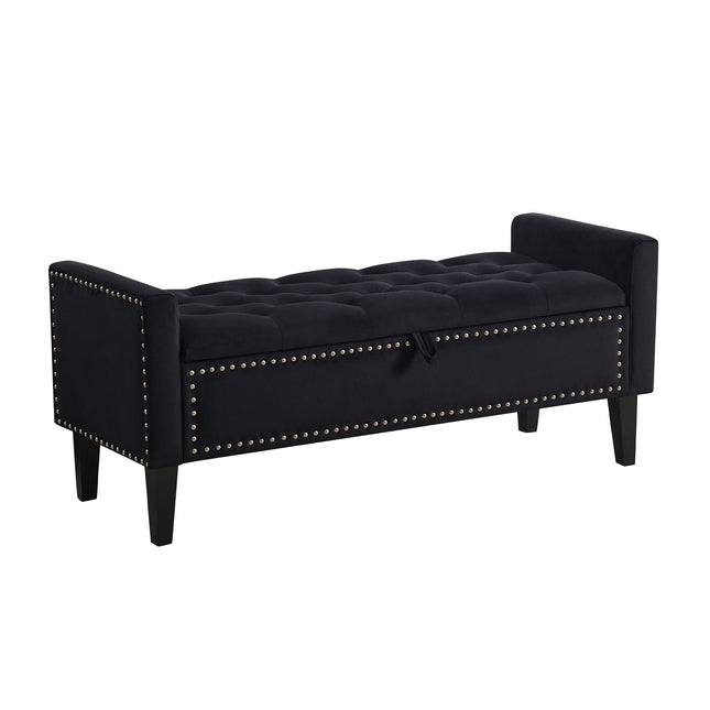 47" Velvet Storage Bench, Upholstered Bed Bench with Storage, End of Bed Ottoman with Wooden Legs,Bedside Storage Bench for Bedroom, Living Room, or Entryway