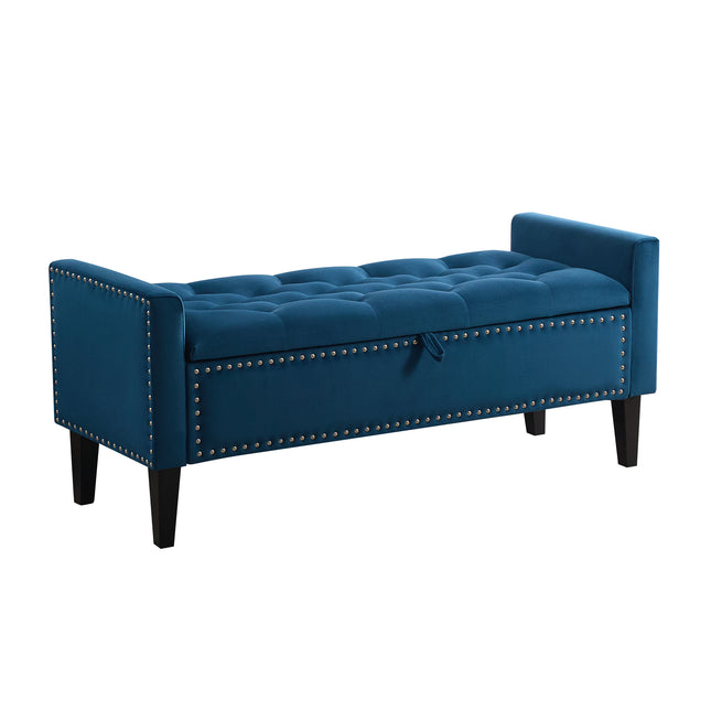 47" Velvet Storage Bench, Upholstered Bed Bench with Storage, End of Bed Ottoman with Wooden Legs,Bedside Storage Bench for Bedroom, Living Room, or Entryway