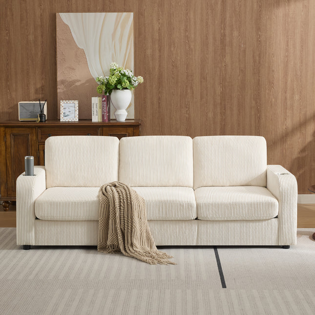 Domicare 87.4" Oversize 3 Seater Couch,Upholstered Sofa for Living Room,Modern Deep Seat Comfy Loveseat Couch with Cup Holders, Beige, Black, Blue, Gray