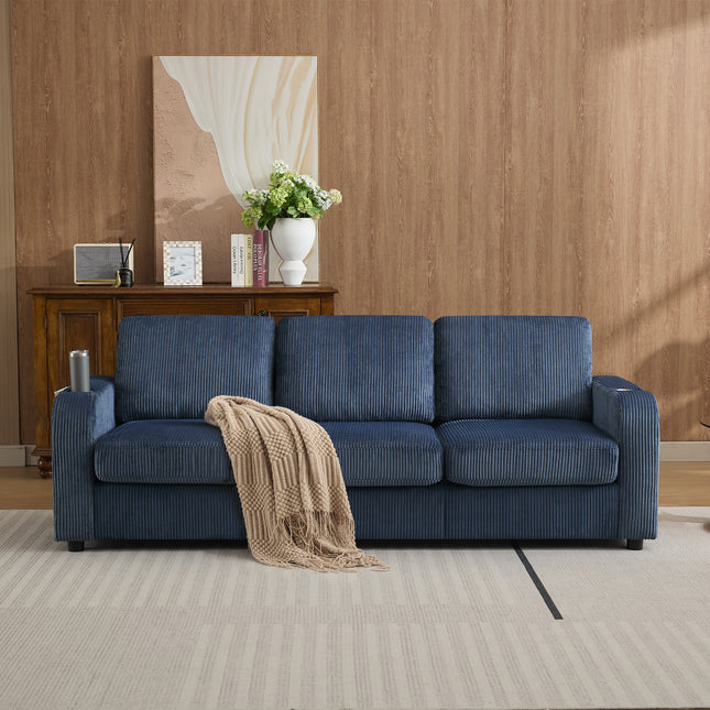 Domicare 87.4" Oversize 3 Seater Couch,Upholstered Sofa for Living Room,Modern Deep Seat Comfy Loveseat Couch with Cup Holders, Beige, Black, Blue, Gray