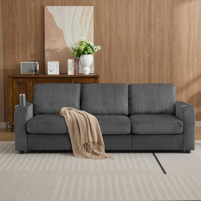 Domicare 87.4" Oversize 3 Seater Couch,Upholstered Sofa for Living Room,Modern Deep Seat Comfy Loveseat Couch with Cup Holders, Beige, Black, Blue, Gray