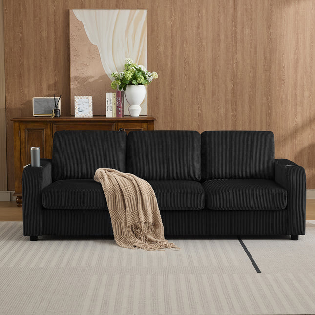 Domicare 87.4" Oversize 3 Seater Couch,Upholstered Sofa for Living Room,Modern Deep Seat Comfy Loveseat Couch with Cup Holders, Beige, Black, Blue, Gray