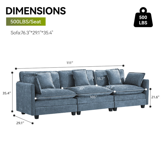 Domicare Modern Sectional Sofa with Ottomans, Sofas for Living Room, Living Room Furniture