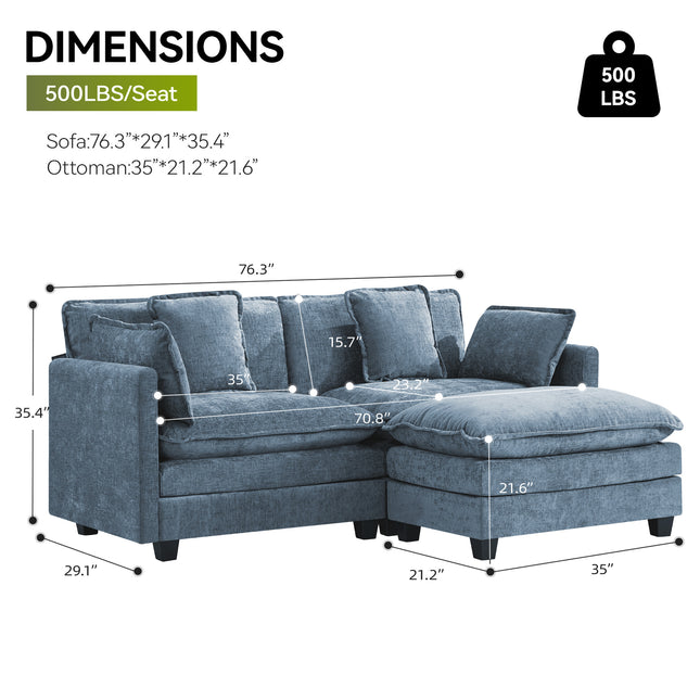 Domicare Modern Sectional Sofa with Ottomans, Sofas for Living Room, Living Room Furniture