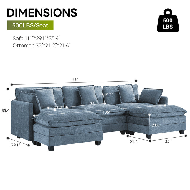Domicare Modern Sectional Sofa with Ottomans, Sofas for Living Room, Living Room Furniture
