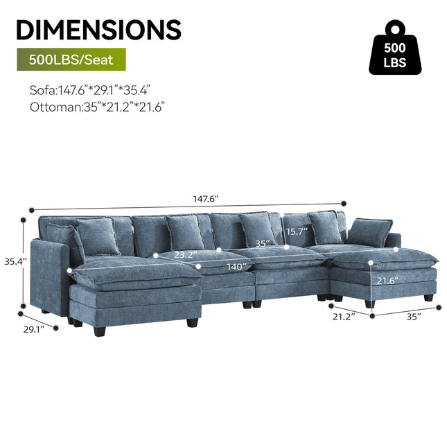 Domicare Modern Sectional Sofa with Ottomans, Sofas for Living Room, Living Room Furniture