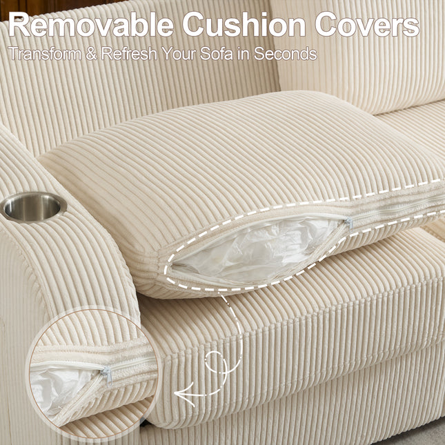 Domicare 87.4" Oversize 3 Seater Couch,Upholstered Sofa for Living Room,Modern Deep Seat Comfy Loveseat Couch with Cup Holders, Beige, Black, Blue, Gray