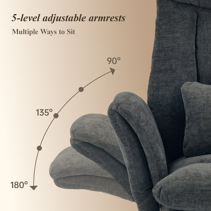 Reclining Office Chair with Footrest, 400 lb Capacity, 5-Level Adjustable Arms, 3.9 in Height Adjustment