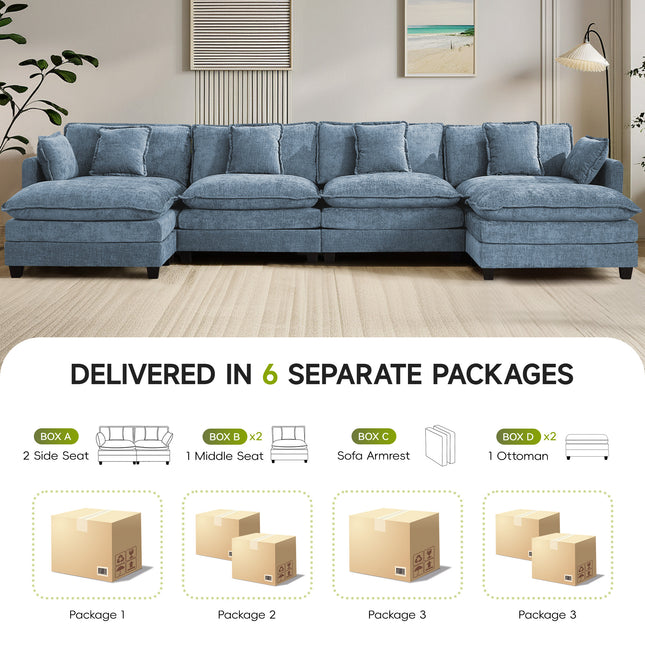 Domicare Modern Sectional Sofa with Ottomans, Sofas for Living Room, Living Room Furniture