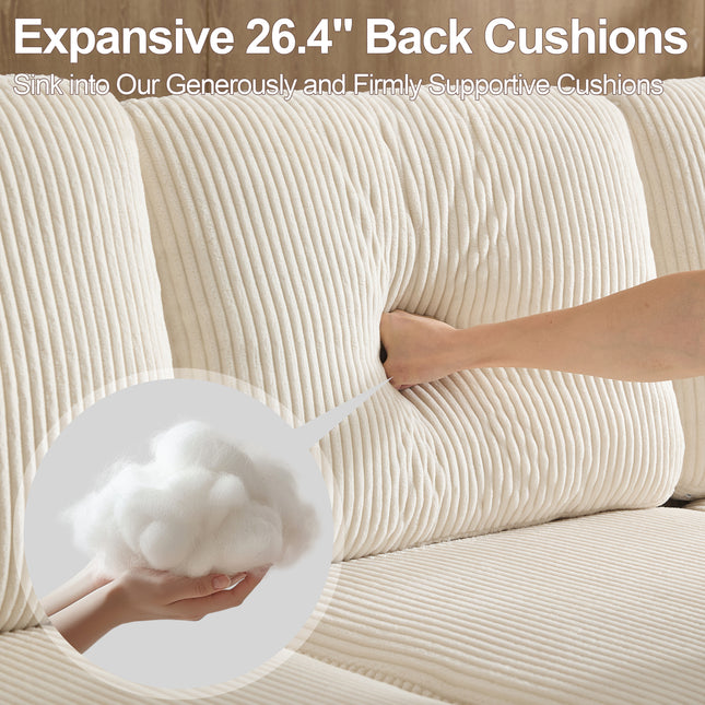 Domicare 87.4" Oversize 3 Seater Couch,Upholstered Sofa for Living Room,Modern Deep Seat Comfy Loveseat Couch with Cup Holders, Beige, Black, Blue, Gray