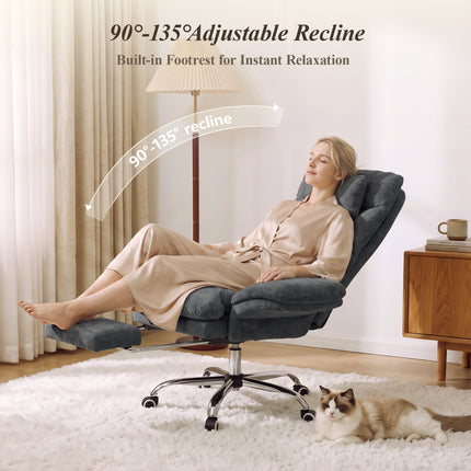 Reclining Office Chair with Footrest, 400 lb Capacity, 5-Level Adjustable Arms, 3.9 in Height Adjustment