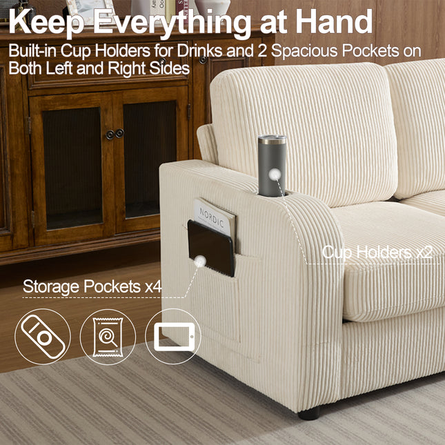 Domicare 87.4" Oversize 3 Seater Couch,Upholstered Sofa for Living Room,Modern Deep Seat Comfy Loveseat Couch with Cup Holders, Beige, Black, Blue, Gray