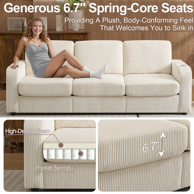 Domicare 87.4" Oversize 3 Seater Couch,Upholstered Sofa for Living Room,Modern Deep Seat Comfy Loveseat Couch with Cup Holders, Beige, Black, Blue, Gray