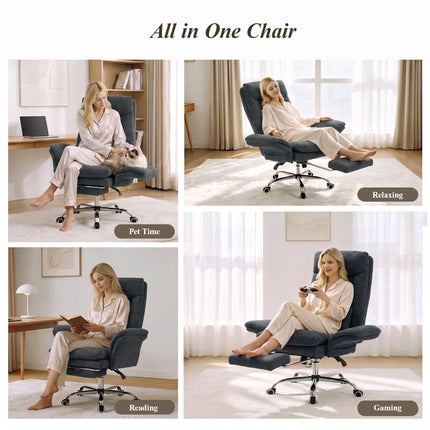 Reclining Office Chair with Footrest, 400 lb Capacity, 5-Level Adjustable Arms, 3.9 in Height Adjustment