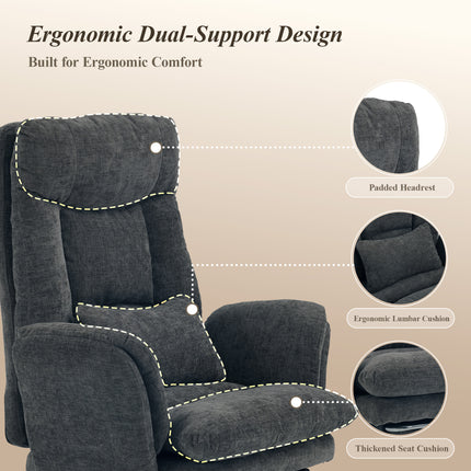 Reclining Office Chair with Footrest, 400 lb Capacity, 5-Level Adjustable Arms, 3.9 in Height Adjustment