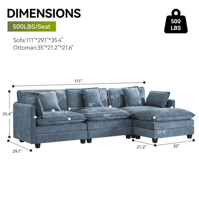 Domicare Modern Sectional Sofa with Ottomans, Sofas for Living Room, Living Room Furniture