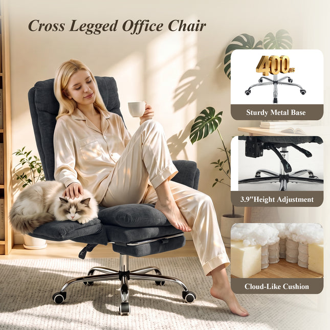 Reclining Office Chair with Footrest, 400 lb Capacity, 5-Level Adjustable Arms, 3.9 in Height Adjustment