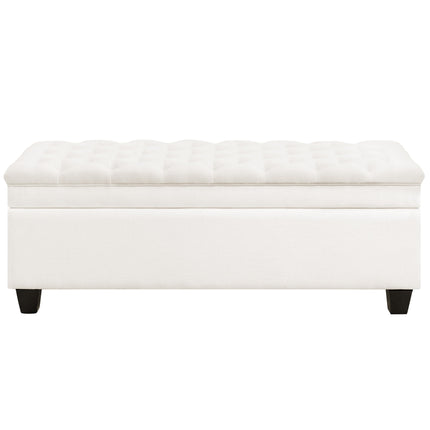 51" Fabric Storage Ottoman Bench, Upholstered Rectangle End of Bed Storage Ottoman Tufted Living Room Bedroom Bench with Safety Hinge, Solid Wood Legs, Loads 500 lb