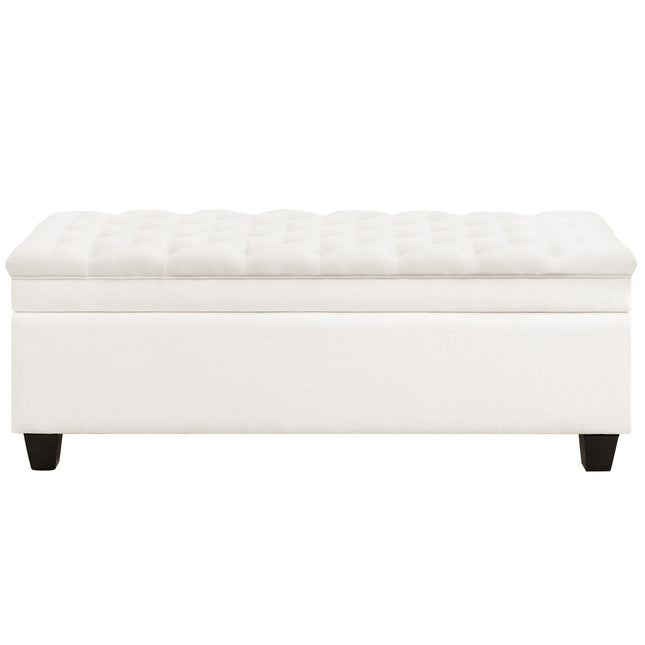 51" Fabric Storage Ottoman Bench, Upholstered Rectangle End of Bed Storage Ottoman Tufted Living Room Bedroom Bench with Safety Hinge, Solid Wood Legs, Loads 500 lb