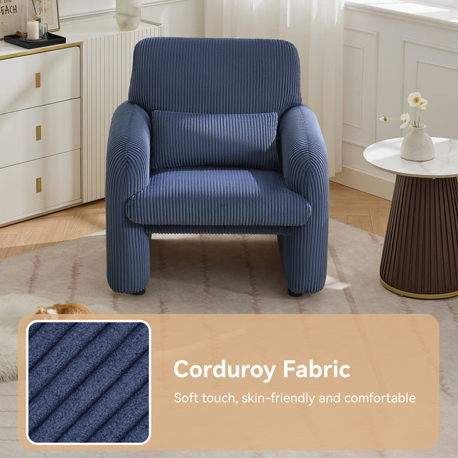 Corduroy Fabric Accent Chair, Modern Upholstered Living Room Chairs with Lumbar Pillow, Wide Comfy Leisure Armchair for Bedroom, Office, Reading