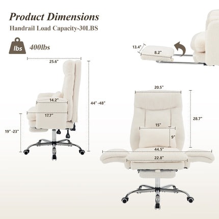 Reclining Office Chair with Footrest, 400 lb Capacity, 5-Level Adjustable Arms, 3.9 in Height Adjustment