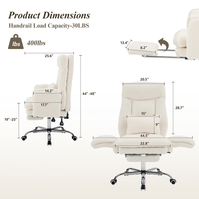 Reclining Office Chair with Footrest, 400 lb Capacity, 5-Level Adjustable Arms, 3.9 in Height Adjustment