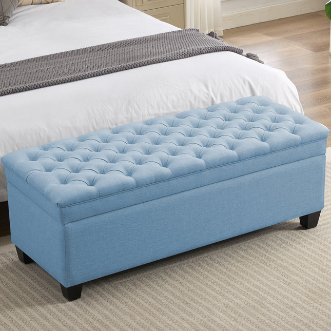 51" Fabric Storage Ottoman Bench, Upholstered Rectangle End of Bed Storage Ottoman Tufted Living Room Bedroom Bench with Safety Hinge, Solid Wood Legs, Loads 500 lb