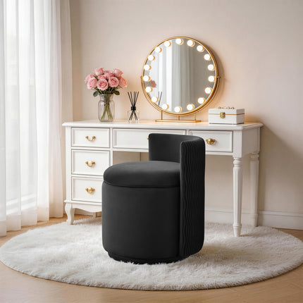 Velvet Swivel Vanity Chair with Storage, Swivel Makeup Chair with Wave Back, No Assembly Small Accent Stool for Bedroom, Dressing, Living Room