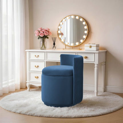 Velvet Swivel Vanity Chair with Storage, Swivel Makeup Chair with Wave Back, No Assembly Small Accent Stool for Bedroom, Dressing, Living Room