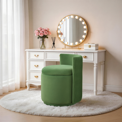 Velvet Swivel Vanity Chair with Storage, Swivel Makeup Chair with Wave Back, No Assembly Small Accent Stool for Bedroom, Dressing, Living Room