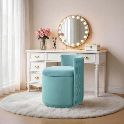 Velvet Swivel Vanity Chair with Storage, Swivel Makeup Chair with Wave Back, No Assembly Small Accent Stool for Bedroom, Dressing, Living Room