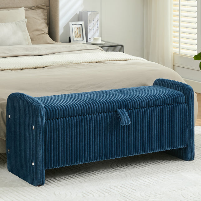 44'' Corduroy Storage Ottoman Bench, Upholstered End of Bed Storage Bench with Safety Hinge, Linear Bed Bench for Bedroom, Living Room, Entryway