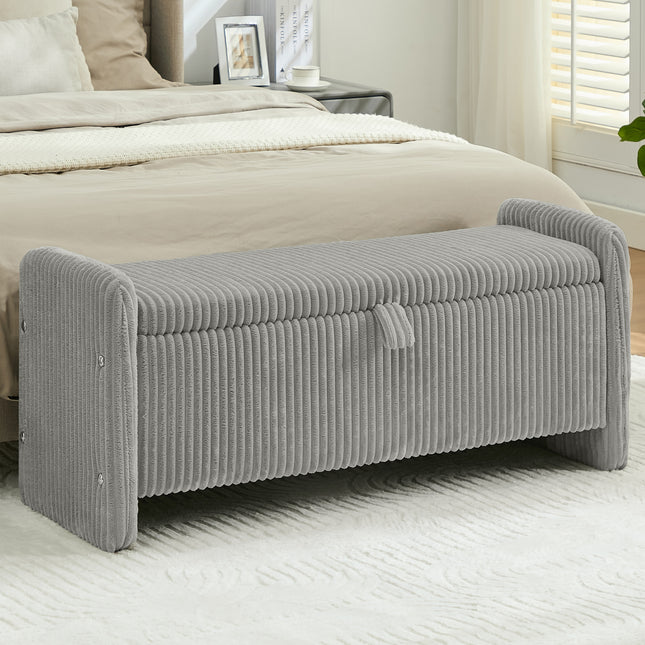 44'' Corduroy Storage Ottoman Bench, Upholstered End of Bed Storage Bench with Safety Hinge, Linear Bed Bench for Bedroom, Living Room, Entryway