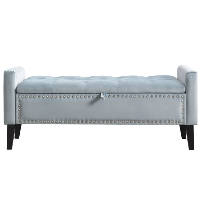 47" Velvet Storage Bench, Upholstered Bed Bench with Storage, End of Bed Ottoman with Wooden Legs,Bedside Storage Bench for Bedroom, Living Room, or Entryway