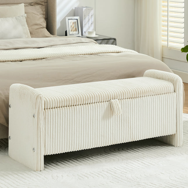 44'' Corduroy Storage Ottoman Bench, Upholstered End of Bed Storage Bench with Safety Hinge, Linear Bed Bench for Bedroom, Living Room, Entryway