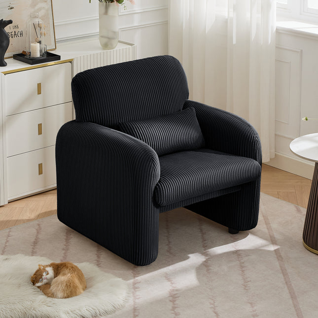 Corduroy Fabric Accent Chair, Modern Upholstered Living Room Chairs with Lumbar Pillow, Wide Comfy Leisure Armchair for Bedroom, Office, Reading