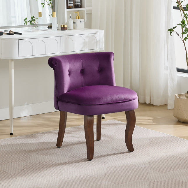 Velvet Vanity Chair with Back, Tufted Upholstered Vanity Stool with Solid Wood Legs, Mid Century Small Makeup Chair for Vanity, Accent Chair for Bedroom, Living Room