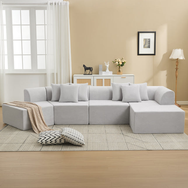 140''Oversized Cloud Velvet Curved Sectional Couch, Boneless Couch with L-Shape Chaise, Upholstered Compression Memory Foam Modular Sectional Sofa for Living Room, No Assembly Required