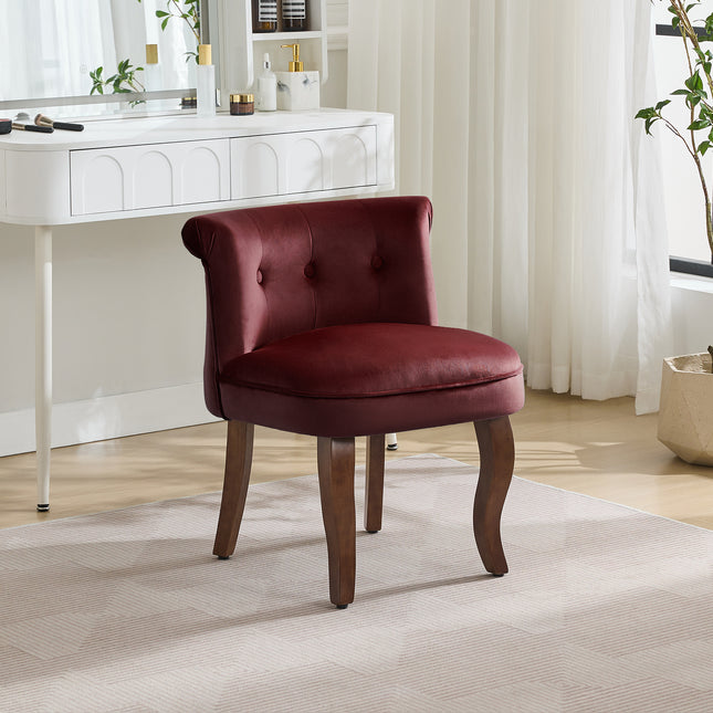 Velvet Vanity Chair with Back, Tufted Upholstered Vanity Stool with Solid Wood Legs, Mid Century Small Makeup Chair for Vanity, Accent Chair for Bedroom, Living Room
