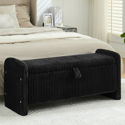 44'' Corduroy Storage Ottoman Bench, Upholstered End of Bed Storage Bench with Safety Hinge, Linear Bed Bench for Bedroom, Living Room, Entryway