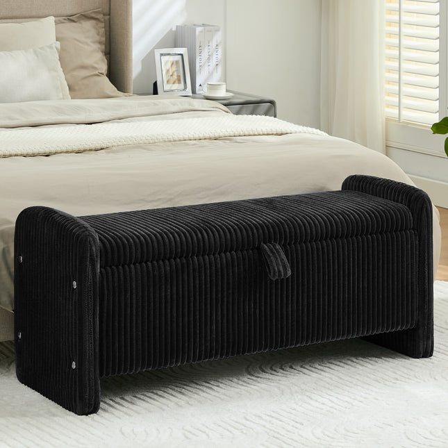 44'' Corduroy Storage Ottoman Bench, Upholstered End of Bed Storage Bench with Safety Hinge, Linear Bed Bench for Bedroom, Living Room, Entryway