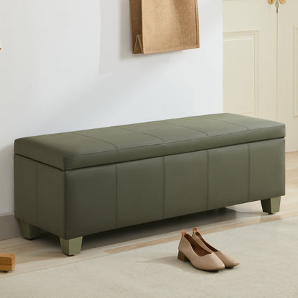 41" 51'' Faux Leather Storage Ottoman, Stitch Tufted Rectangle Upholstered End of Bed Storage Bench, Entryway Large Couch Ottoman with Wooden Legs
