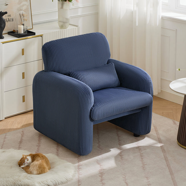 Corduroy Fabric Accent Chair, Modern Upholstered Living Room Chairs with Lumbar Pillow, Wide Comfy Leisure Armchair for Bedroom, Office, Reading