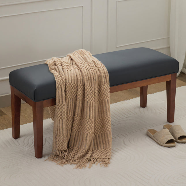 43.5'' Faux Leather Bedroom Bench, Upholstered End of Bed Bench, Padded Vintage Dining Bench, Entryway Bench with Solid Wood Legs, Kitchen, Living Room, Hallway