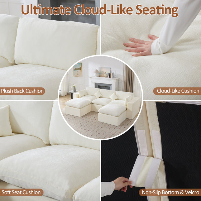 Cloud Boneless Sectional Couch, Modular Sectional Sofa Deep Seat, Oversized Upholstered Convertible Comfy Chenille Sofa Couches for Living Room