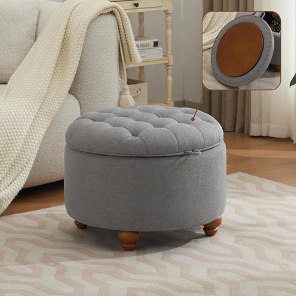 24" 30''Round Storage Ottoman with Tray, Modern Tufted Fabric Circle Coffee Table with Storage, Upholstered Ottoman with Removable Top for Living Room, Bedroom
